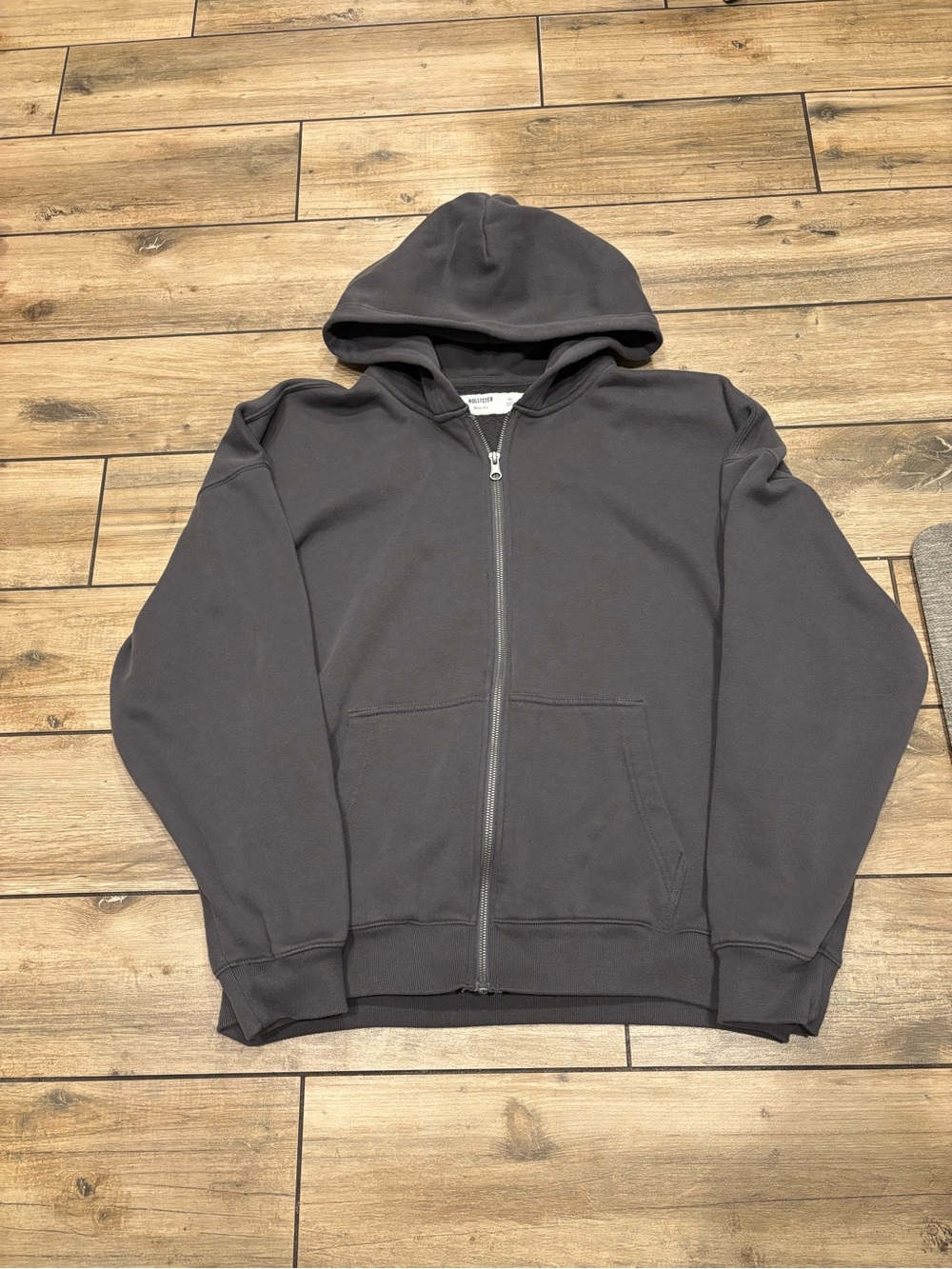 Hollister Charcoal Grey Fullzip Boxy Fit Heavyweight Full Zip Hoodie Size XL